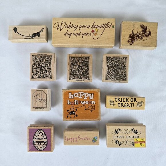 Mixed Brands Bundle of 12 Rubber Stamps with Halloween and Easter Themes - Picture 1 of 10